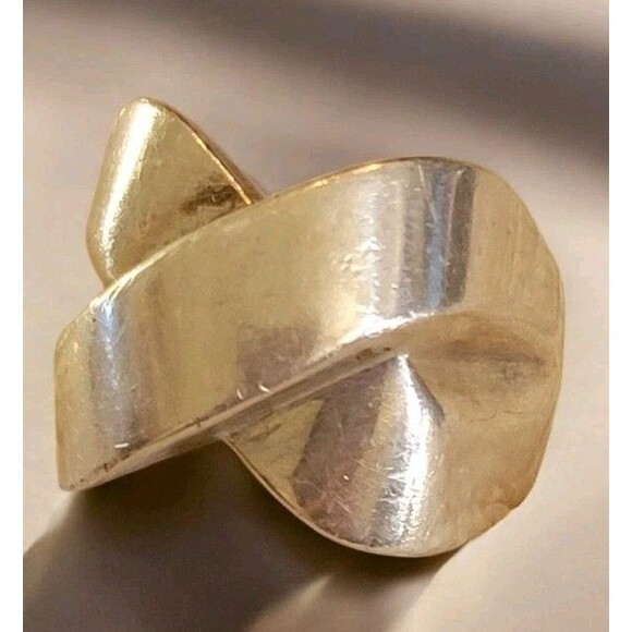 Vintage Huge 925 Sterling Silver Unique Dome X Design Ring sz 10.75 Signed TSP